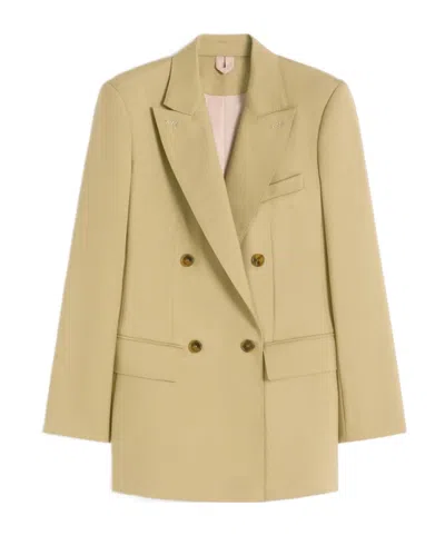 Max Mara Double-breasted Blazer In Mohair, Wool And Silk - Camel In White