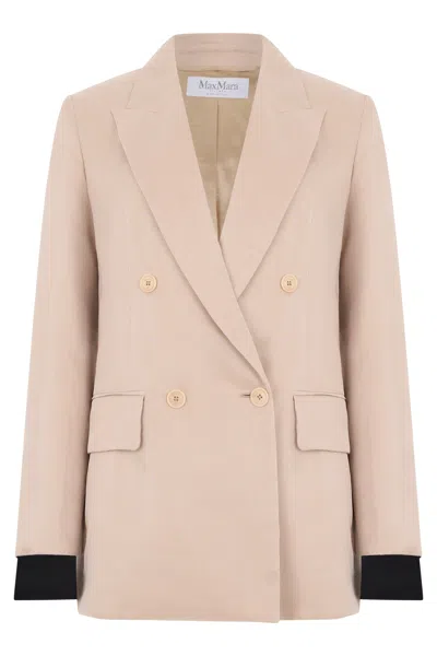 Max Mara Double-breasted Blazer In Silk In Brown