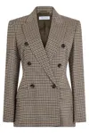 Max Mara Houndstooth T-shirt Jacket Double-breasted Lined Wool-blend In Brown