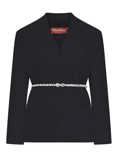 Max Mara Double-breasted Cady Jacket With Belt In Black