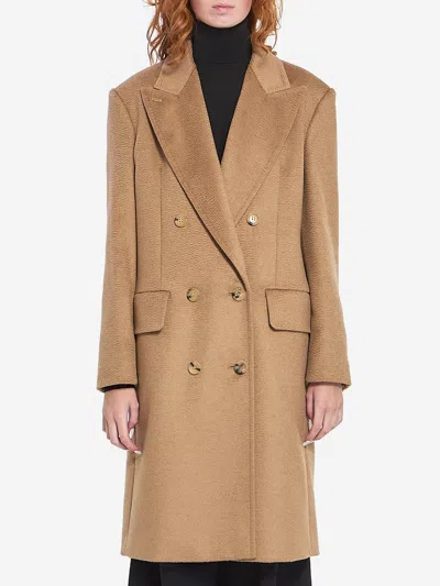 Max Mara Double-breasted Coat Featuring Pointed Lapels In Brown