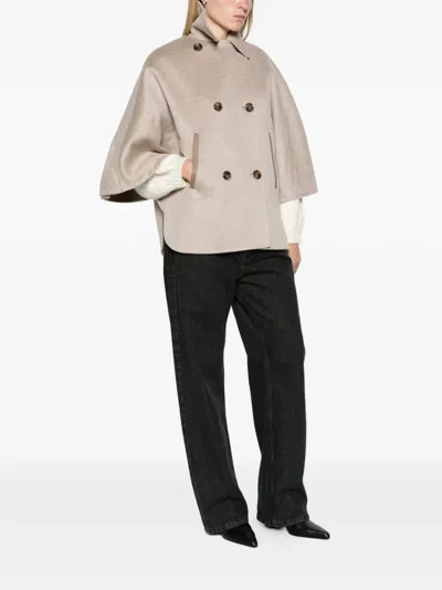 Max Mara Double-breasted Cape In Zibeline Cashmere In Orange
