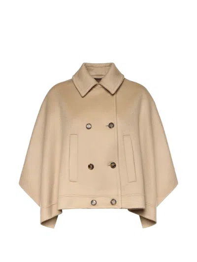Max Mara Double-breasted Cape In Neutral