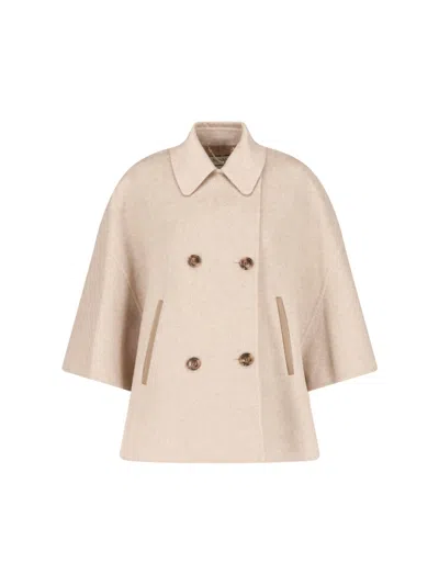Max Mara Double-breasted Cashmere Cape In Beige