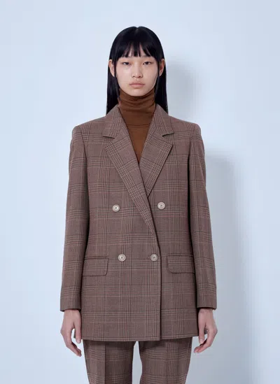 Max Mara Double-breasted Checked Blazer In Brown