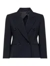 Max Mara Double-breasted Cropped Wool Blazer In Blue