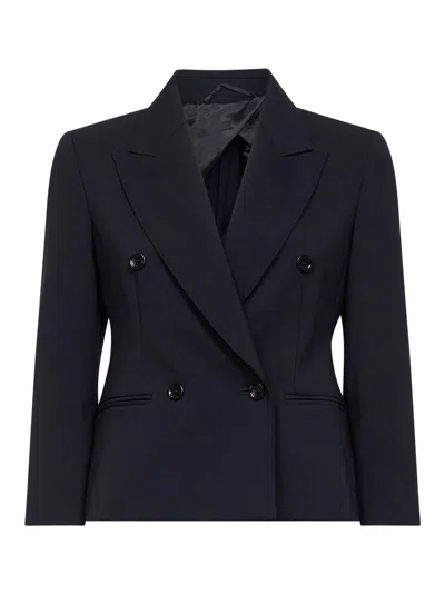 Max Mara Double-breasted Cropped Wool Blazer In Blue