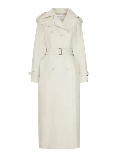 Max Mara Double-breasted Duster Coat In Pure Linen Drill In Nude