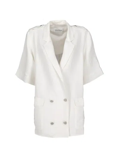 Pre-owned Max Mara Double-breasted Epaulette Jacket In White