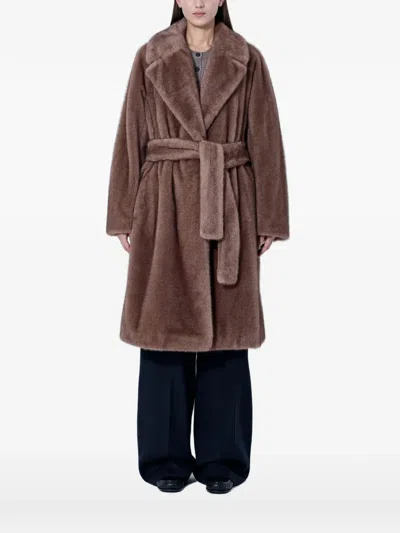 Max Mara Double-breasted Faux-fur Coat In Brown