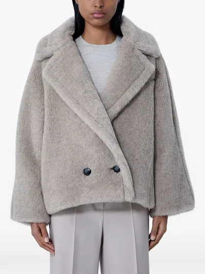 Max Mara Double-breasted Faux-fur Coat In Gold