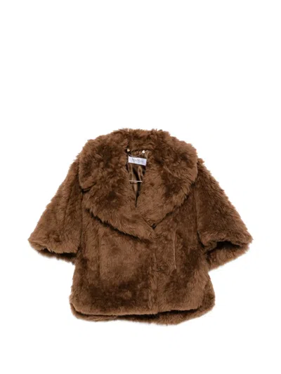 Max Mara Double-breasted Faux-fur Jacket In Brown