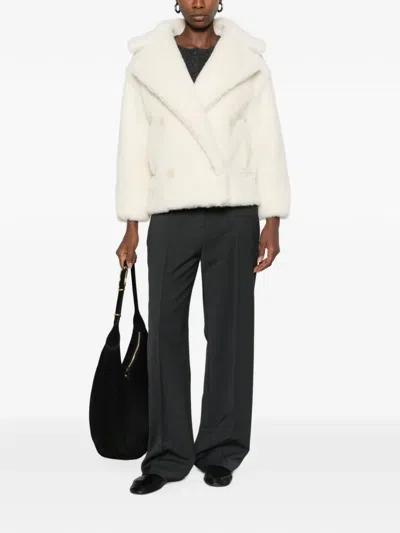 Max Mara Double-breasted Faux-fur Jacket In Neutral