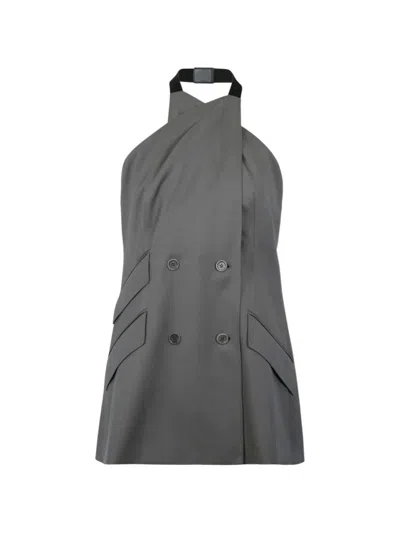 Max Mara Double-breasted Halterneck Top In Gray