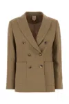 Max Mara Double-breasted Hemp Blazer In Brown