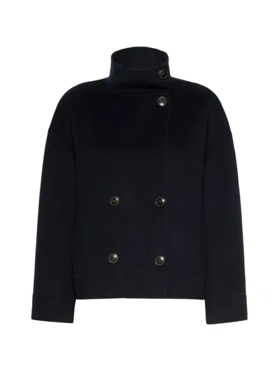 Max Mara Double-breasted High-neck Coat In Blue