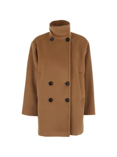 Max Mara Double-breasted High-neck Jacket In Brown