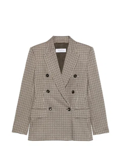 Max Mara Double-breasted Houndstooth Blazer In Multicolor