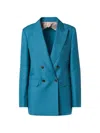 Max Mara Turquoise Wool-blend Double-breasted Jacket In Blue