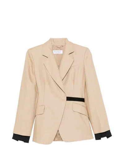 Max Mara Fionda Double Breasted Linen Blazer In Neutral