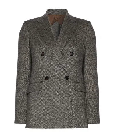 Max Mara Double-breasted Jacquard Jersey Blazer In Gray