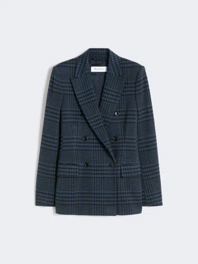 Max Mara Double-breasted Jacquard Jersey Blazer In Blue
