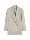 Max Mara Double-breasted Linen Blazer With Wide Lapels In Neutral
