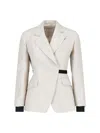 Max Mara Neutro Wrap-front Linen Drill Blazer In Nude