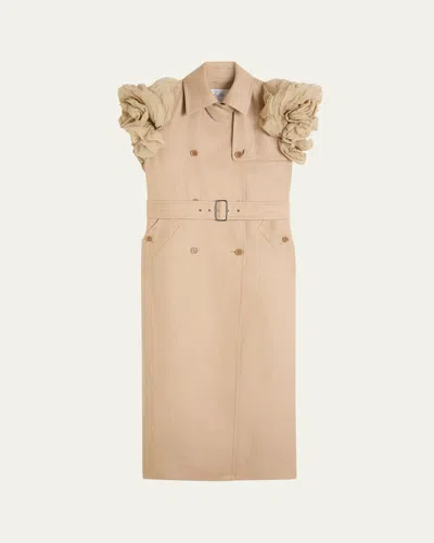 Max Mara Double-breasted Linen Duster Coat In Brown