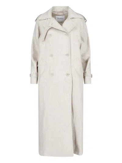 Max Mara Double-breasted Linen Trench Coat In Neutral