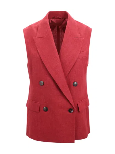 Max Mara Double-breasted Linen Waistcoat In Red