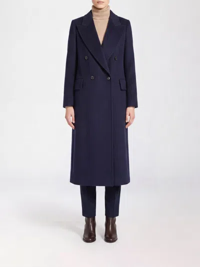 Max Mara Double-breasted Long Coat In Virgin Wool And Cashmere In Blue