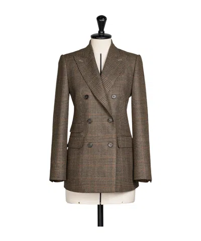Max Mara Double-breasted Mouline Wool Twill Blazer In Brown