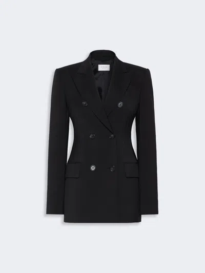 Max Mara Double-breasted Natural Stretch Wool Blazer In Black