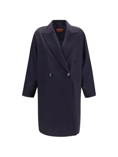 Max Mara Double-breasted Notched-lapels Coat In Purple