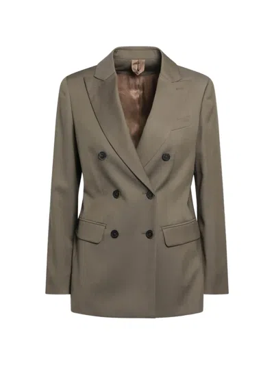 Max Mara Double Breasted Tailored Jacket Front Pockets In Brown