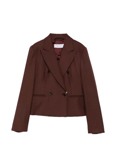 Max Mara Virgin Wool Double-breasted Suit Jacket In Brown
