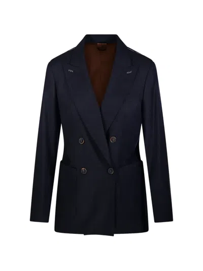 Max Mara Double-breasted Peak-lapel Jacket In Blue