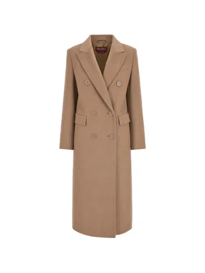 Max Mara Double-breasted Peak-lapels Coat In Neutral
