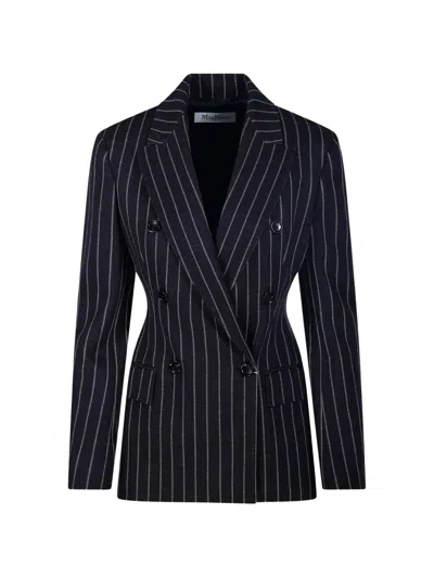 Max Mara Double-breasted Pinstripe Blazer In Navy
