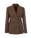 Max Mara Studio Double-breasted Pinstripe Blazer In Brown