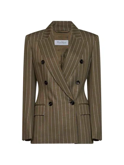 Max Mara Double-breasted Pinstriped Blazer Balta In Green