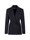 Max Mara Double-breasted Pinstriped Blazer In Blue