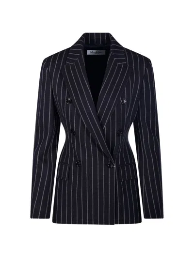 Max Mara Double-breasted Pinstriped Blazer In Blue