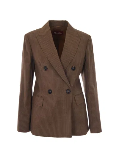 Max Mara Double-breasted Pinstriped Blazer In White