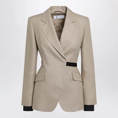 Max Mara Double-breasted Pure Linen Blazer In Camel In Gray