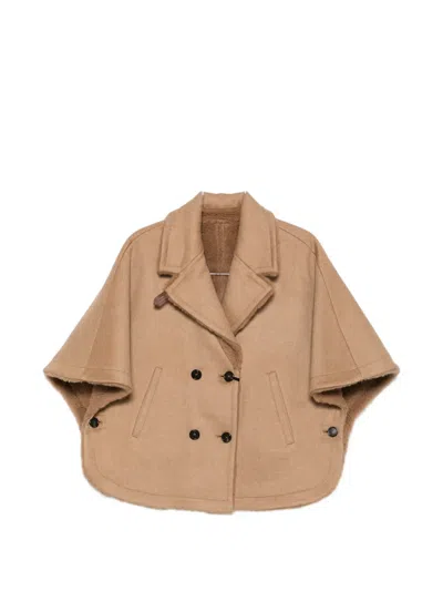 Max Mara Double-breasted Reversible Cape In Brown