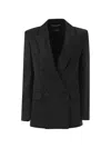 Max Mara Double-breasted Satin Blazer In Black