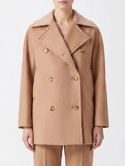 Max Mara Double-breasted Short Coat In Virgin Wool And Cashmere In Nude