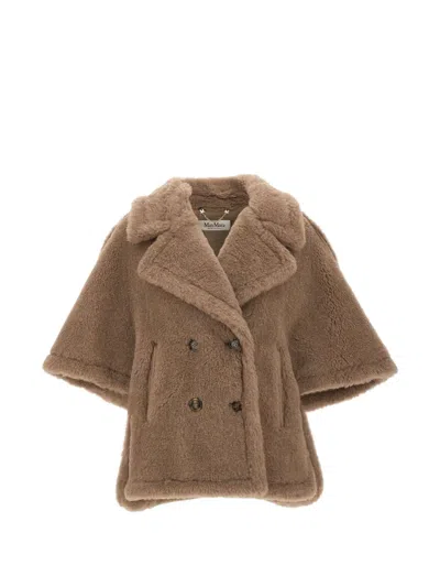 Max Mara Double-breasted Shoulder-epaulette Cape In Brown